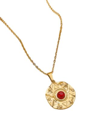 Collier plaque or pendentif rouge femme