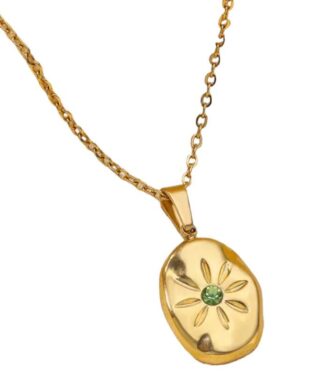 collier ras de cou soleil pierre verte