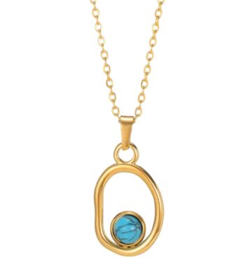 Collier cercle pierre turquoise plaque or