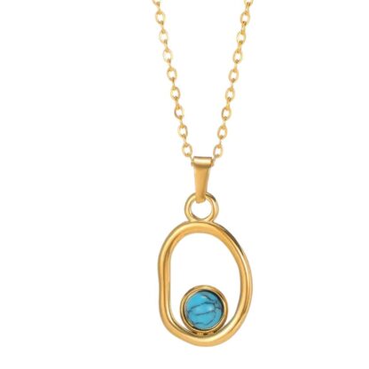 Collier cercle pierre turquoise plaque or