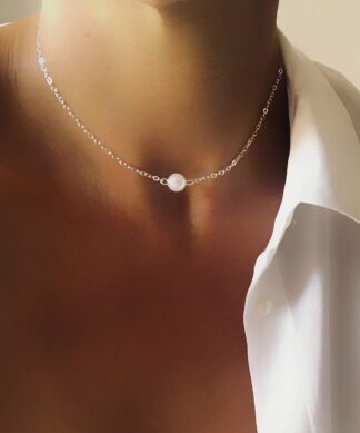 collier ras de cou perle blanche argent